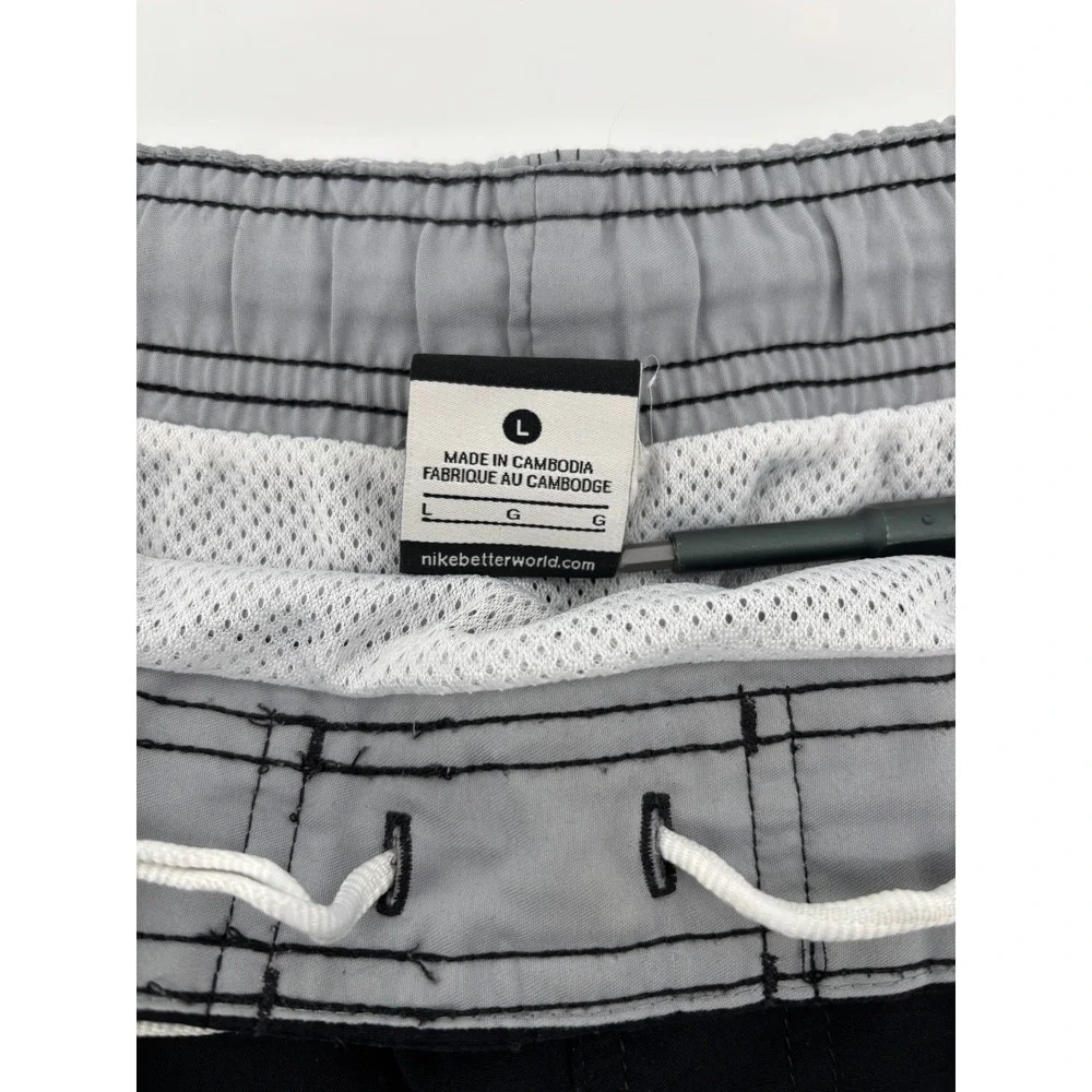 Nike Swim Trunks Mens Black Neon Yellow Mesh Lined Board Shorts Large